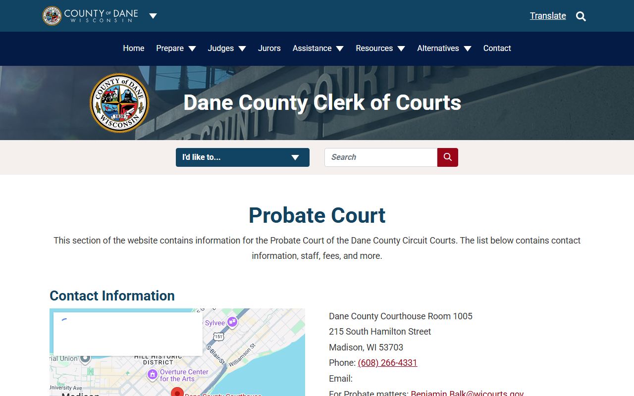 Dane County probate records Probate Office contact and fee page