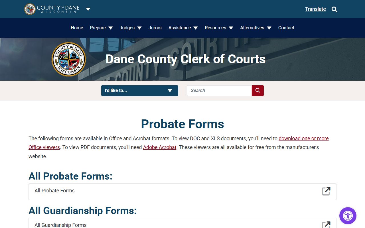Dane County probate records probate and guardianship forms page