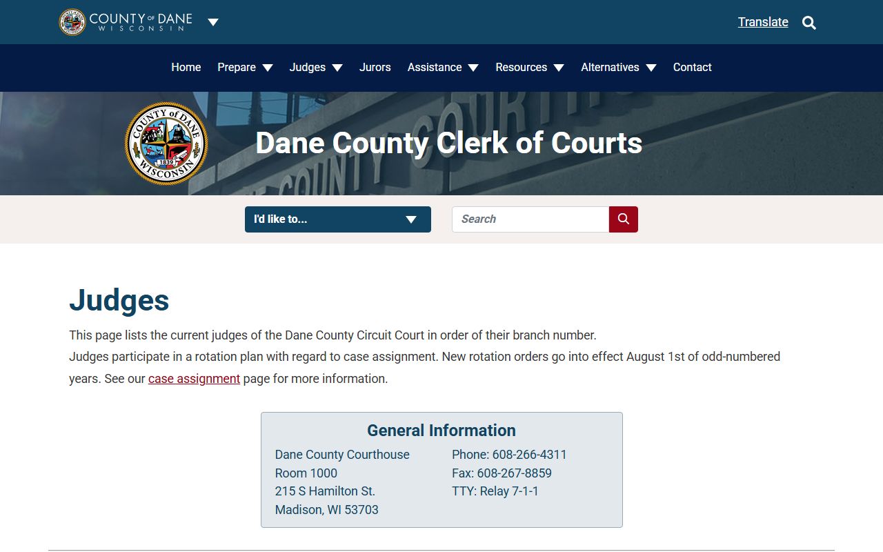 Dane County Circuit Court branch-by-branch judge directory