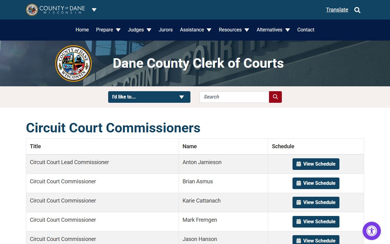 Dane County Circuit Court commissioners contact page