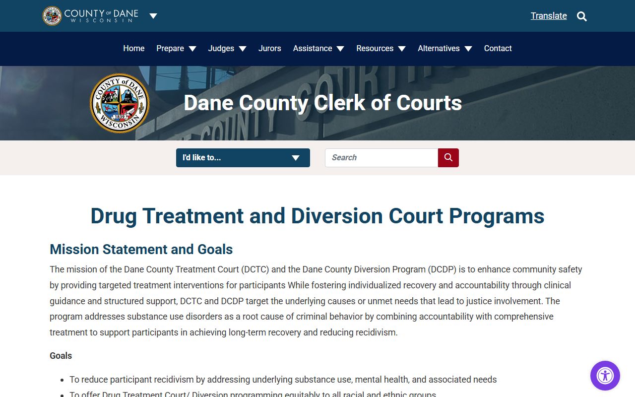 Dane County Court Records Drug Court specialty program page