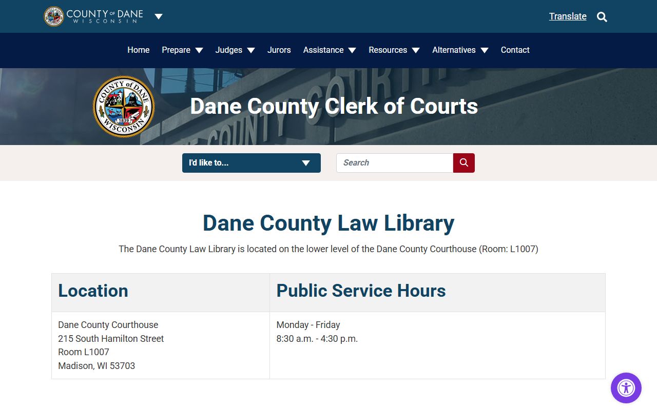 Dane County court records Law Library and Legal Resource Center page