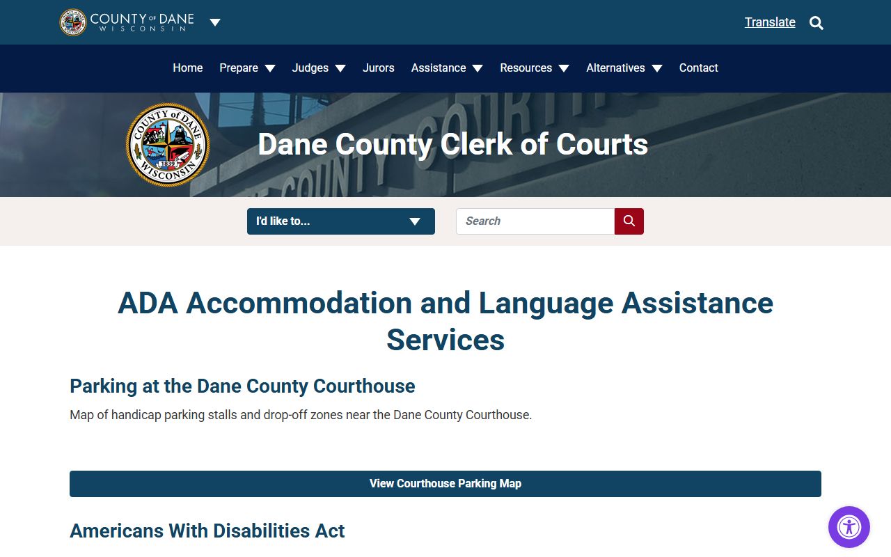 Dane County court records ADA compliance accommodation page