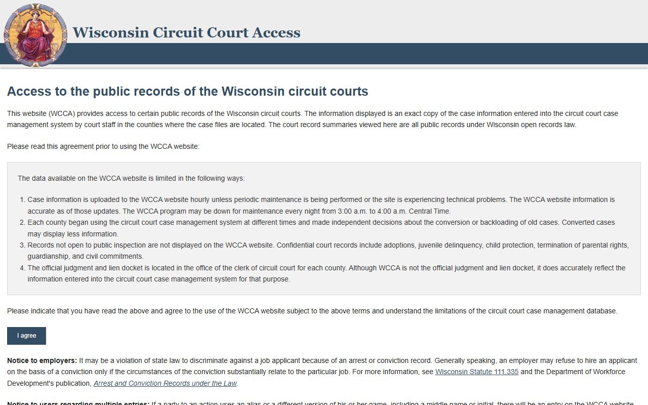 Dane County court records search on the WCCA case access portal