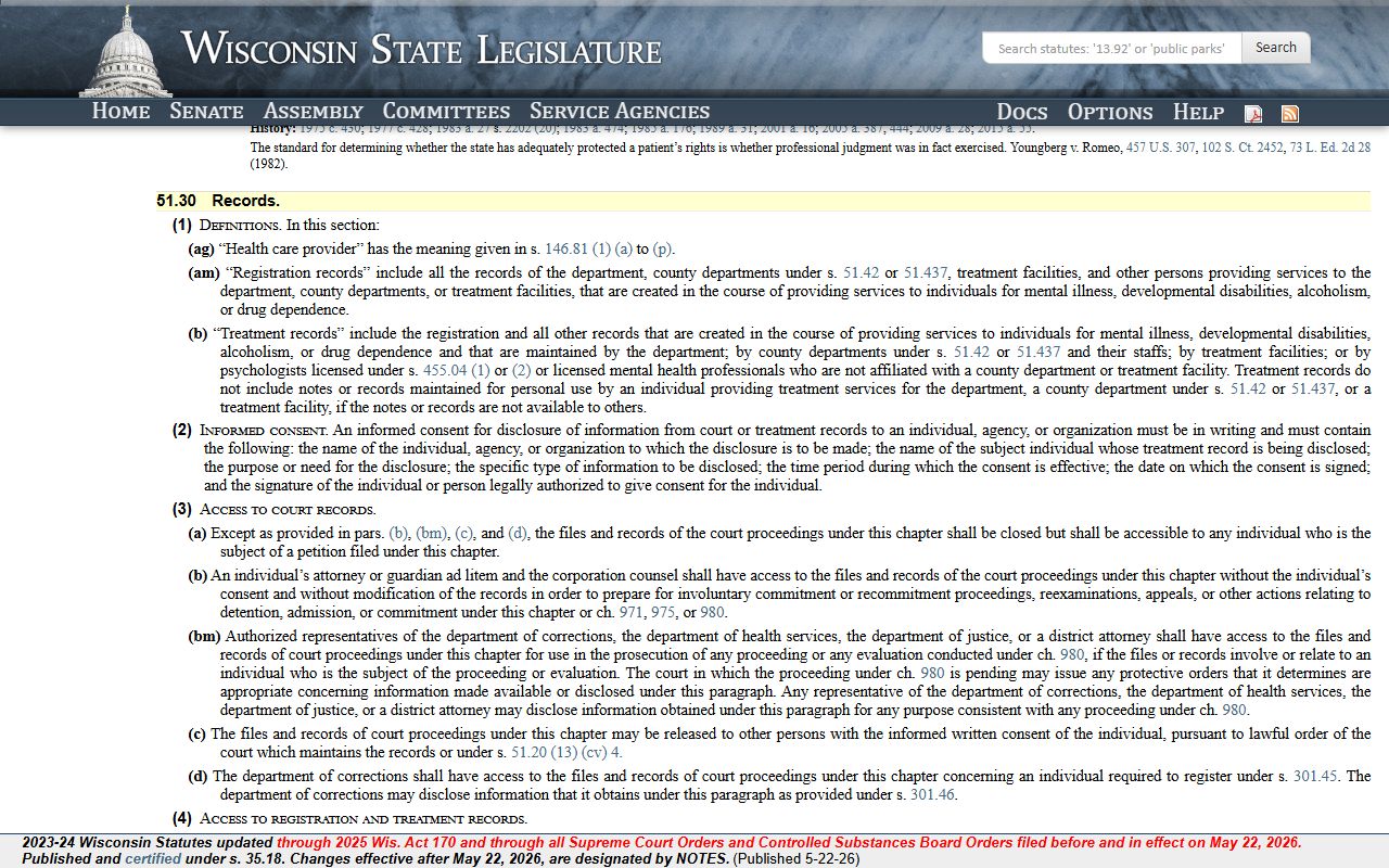 Dane County court records treatment-record confidentiality statute text