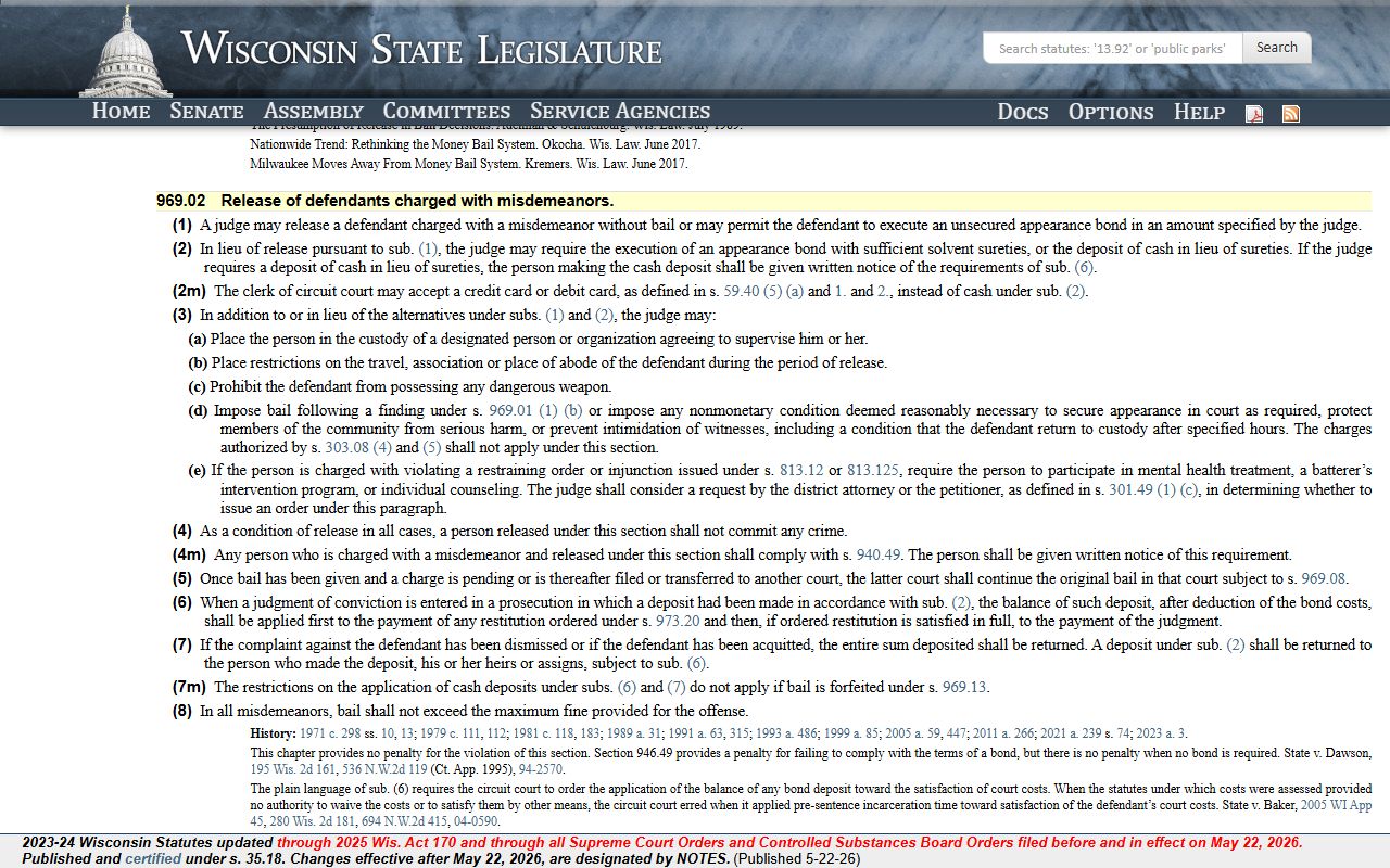 Dane County arrest records misdemeanor bail statute text