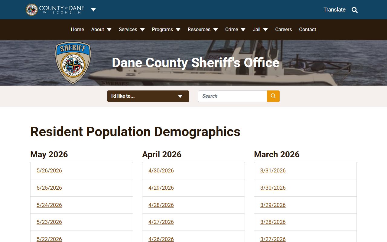 Dane County inmate population resident demographics date index