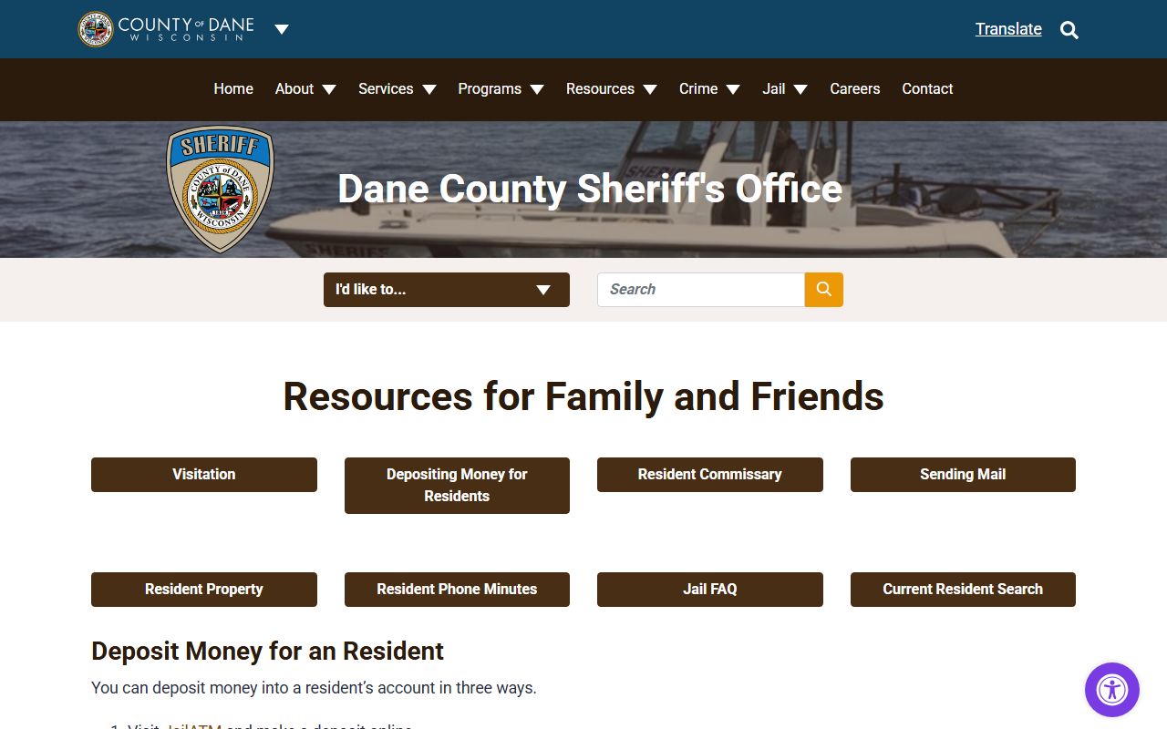 Dane County inmate records family and friends deposit, commissary, and property rules