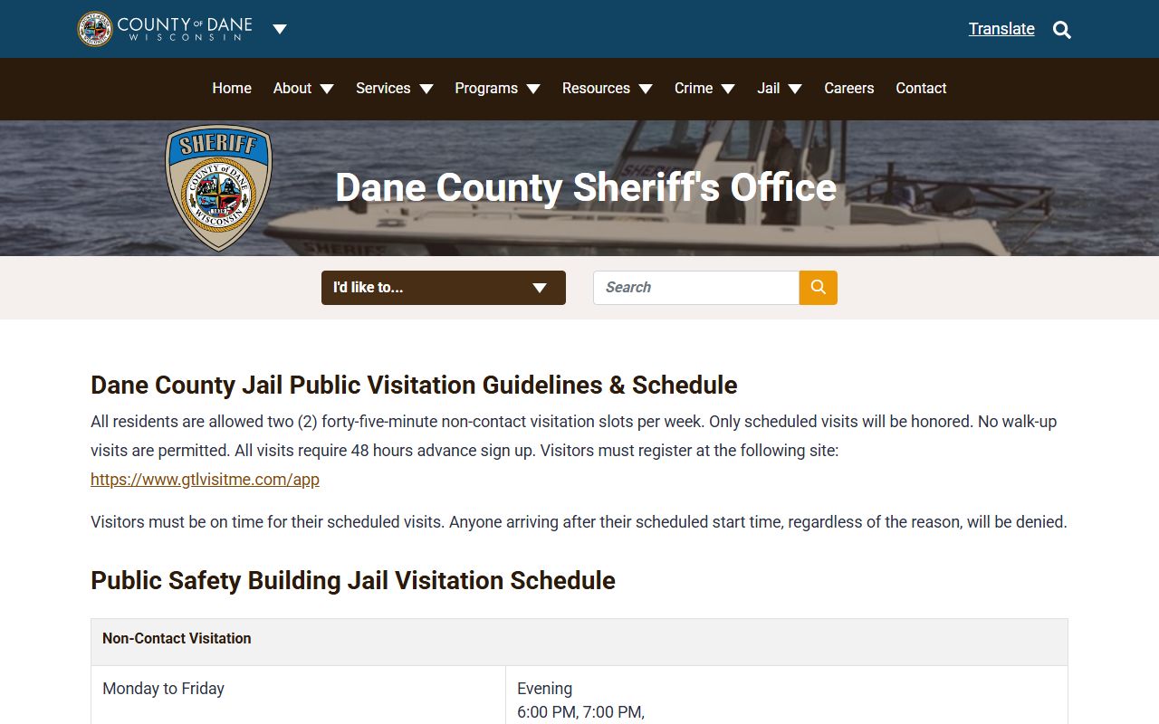 Dane County inmate records visitation schedule for jail buildings