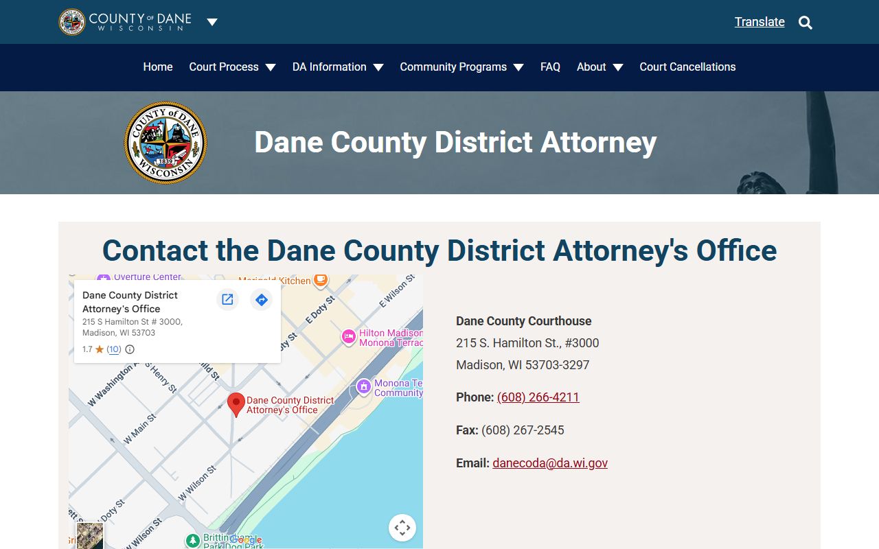 Dane County arrest records District Attorney contact page