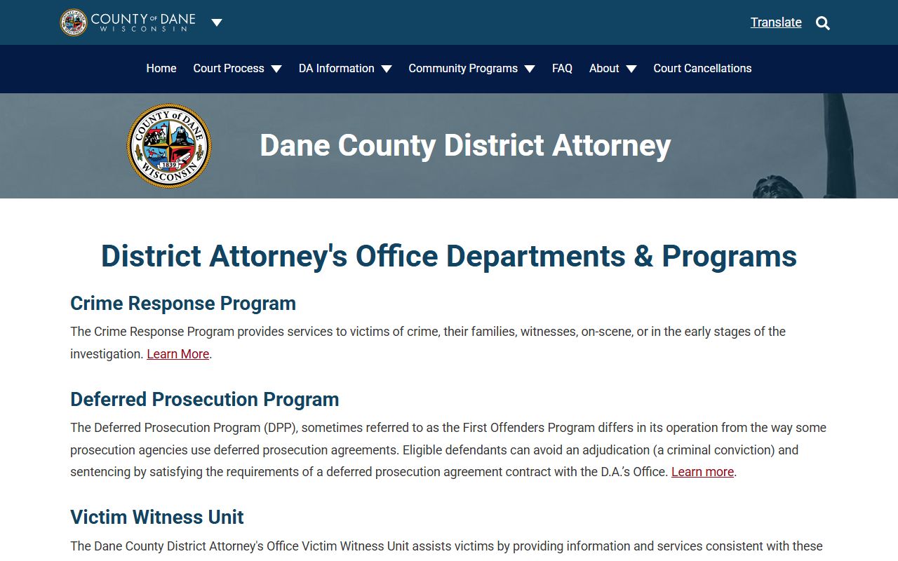Dane County released inmates District Attorney Victim Witness Unit page