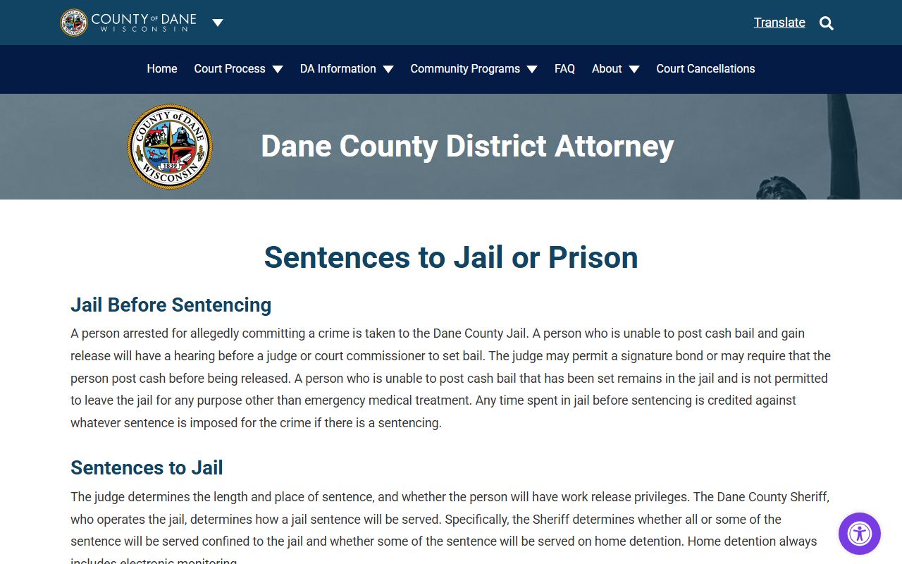 Dane County inmate population District Attorney jail and prison sentence page