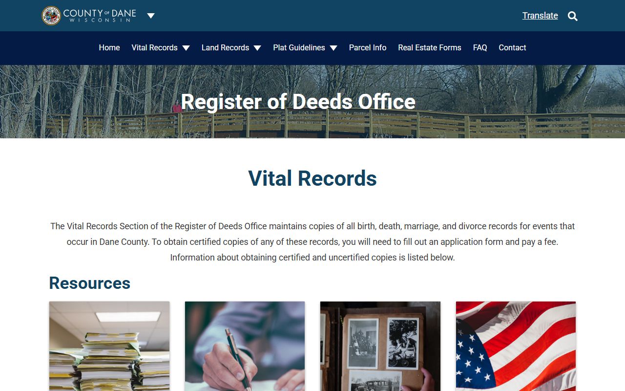 Dane County marriage and divorce records Register of Deeds vital records page