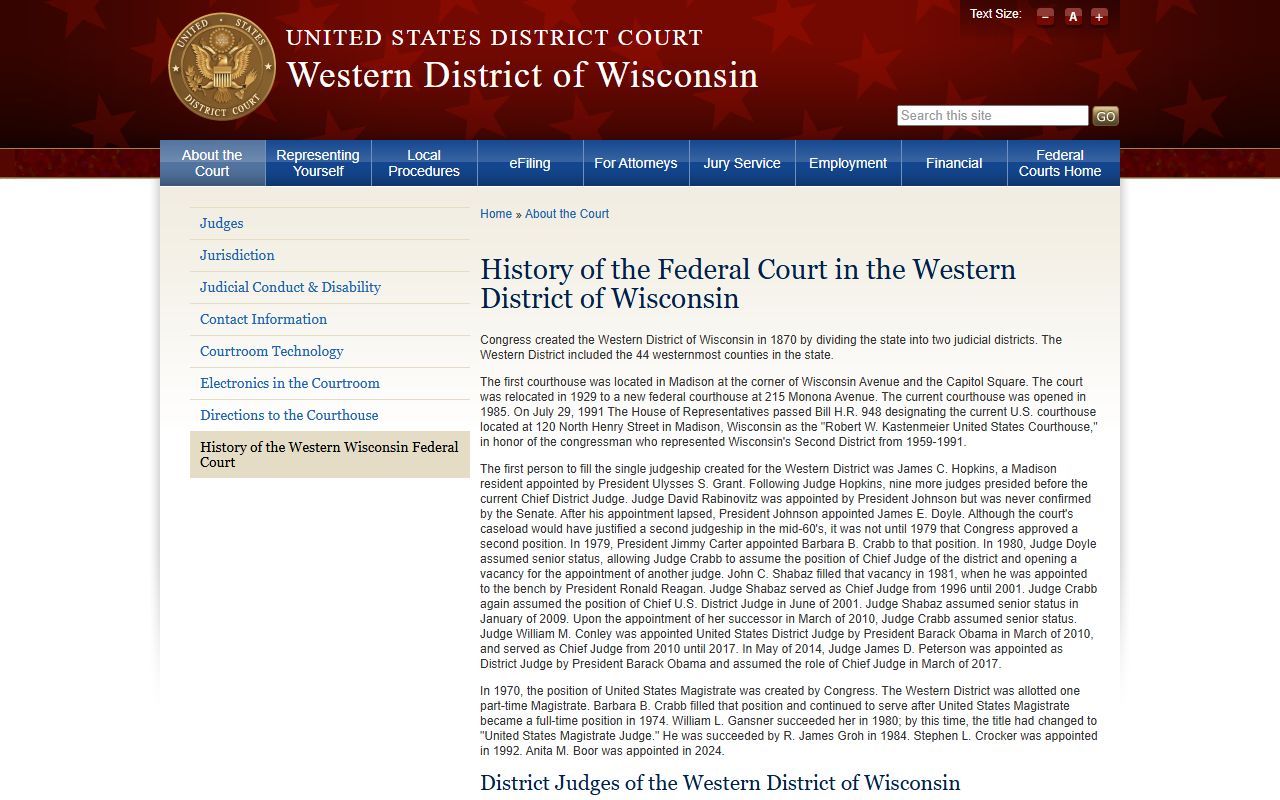 Dane County Court Records Western District of Wisconsin federal court history
