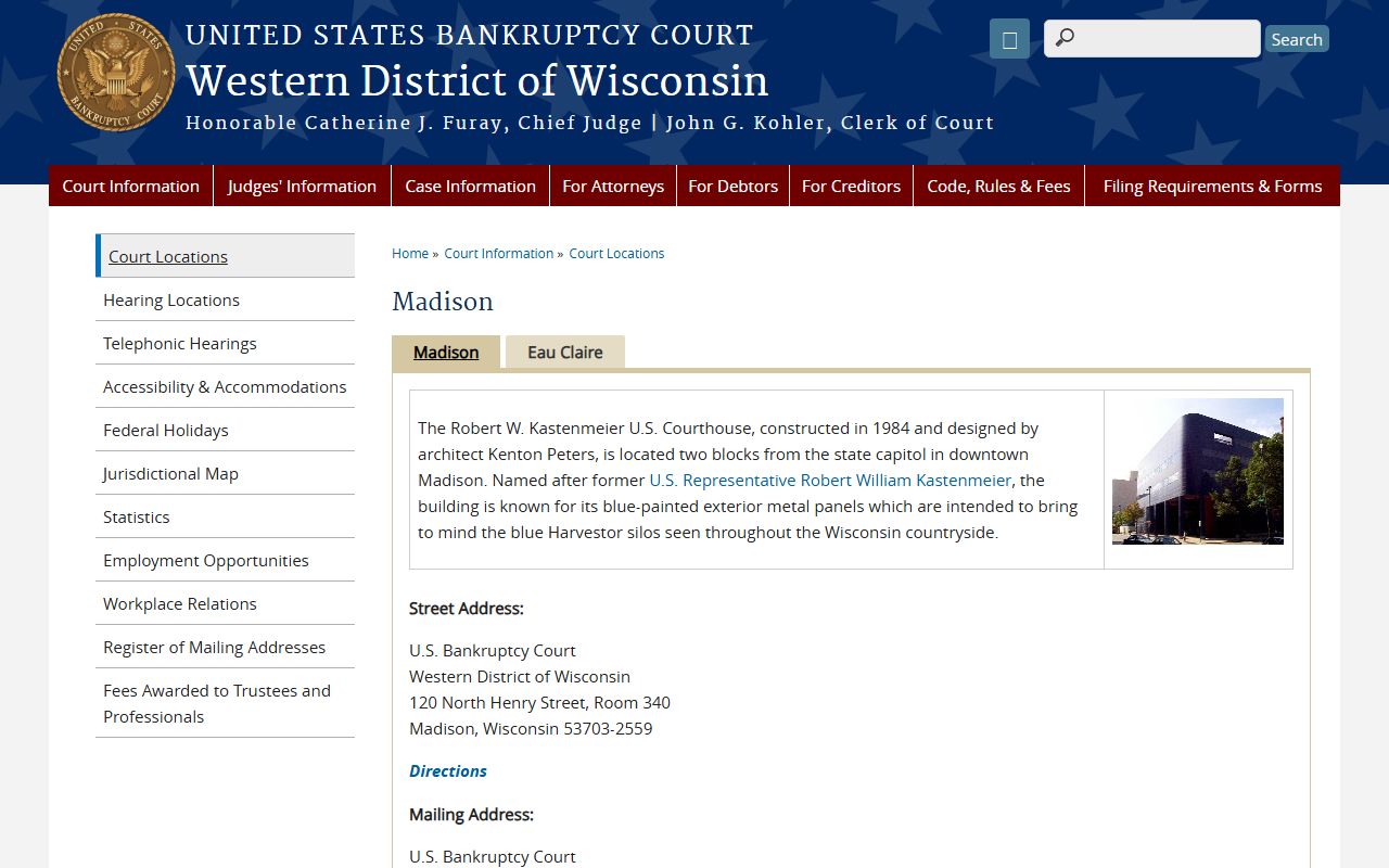 Dane County Circuit Court Western District bankruptcy court Madison location
