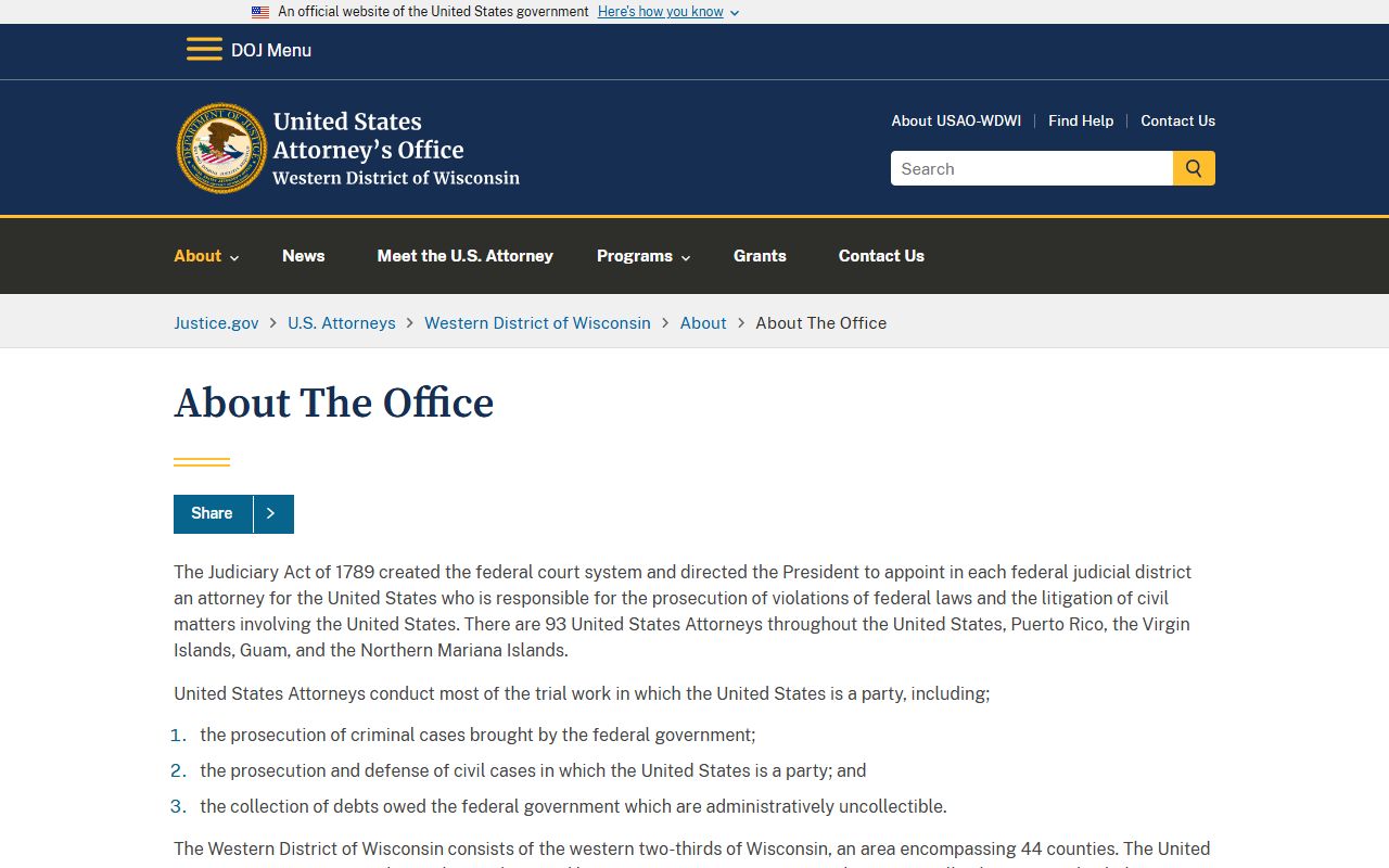 Dane County Court Records U.S. Attorney Western District of Wisconsin office