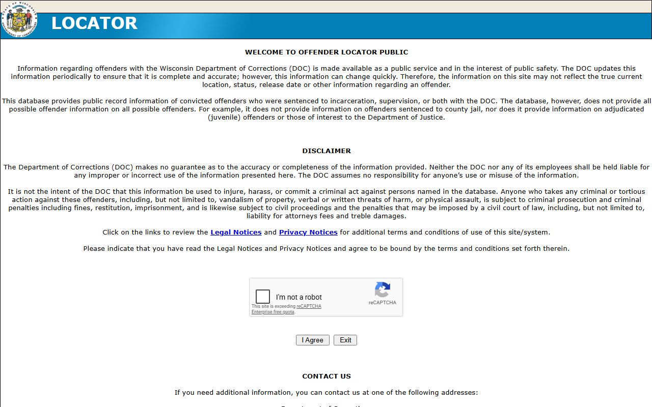 Dane County released inmates Wisconsin DOC offender locator
