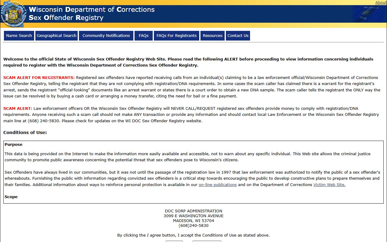 Dane County released inmates Wisconsin sex offender registry public access